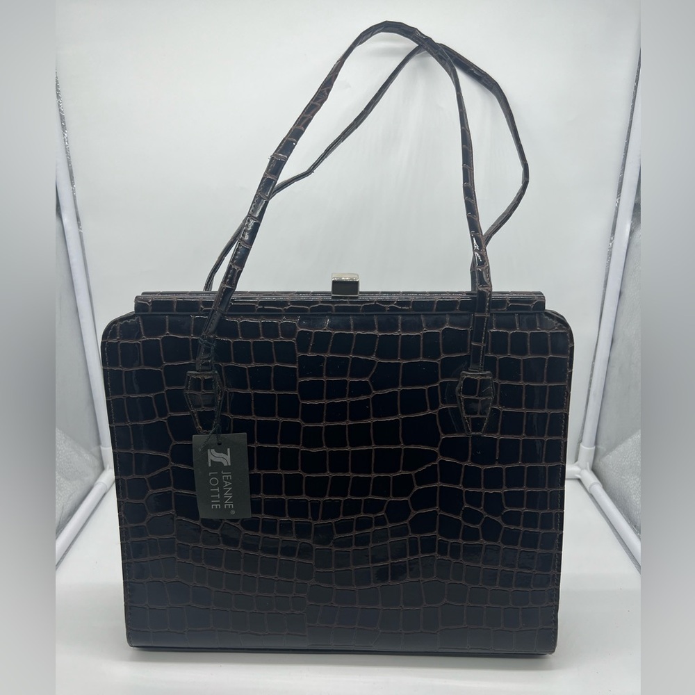 NWT JEANNE LOTTIE VINTAGE Brown Croc Embossed Dual Straps Square Shoulder Bag